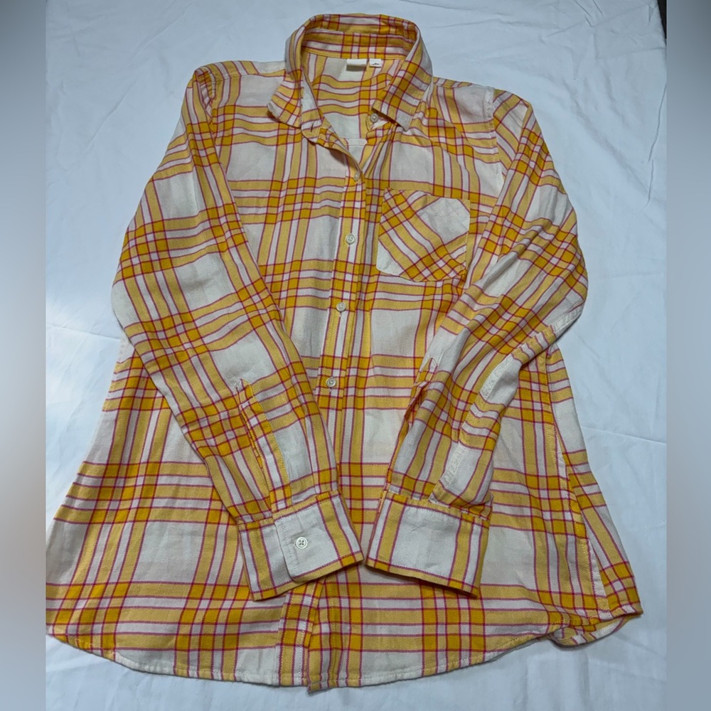 GAP Men's Yellow and White Plaid Shirt